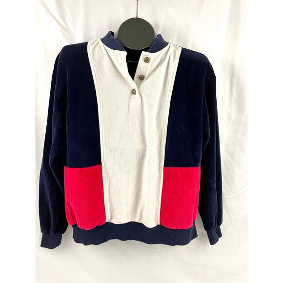 VTG Aileen Medium Blue Red White Top Blouse Classic USA Colorblock - Picture 4 of 10